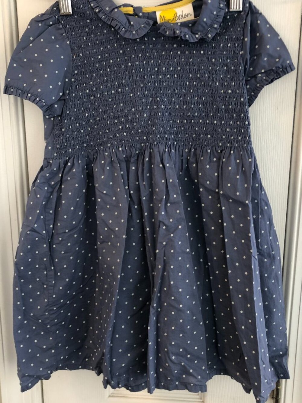 Mini Boden Girls Blue Polka Dot Dress Short Sleeves Size 5-6 Years 116 sm. New
